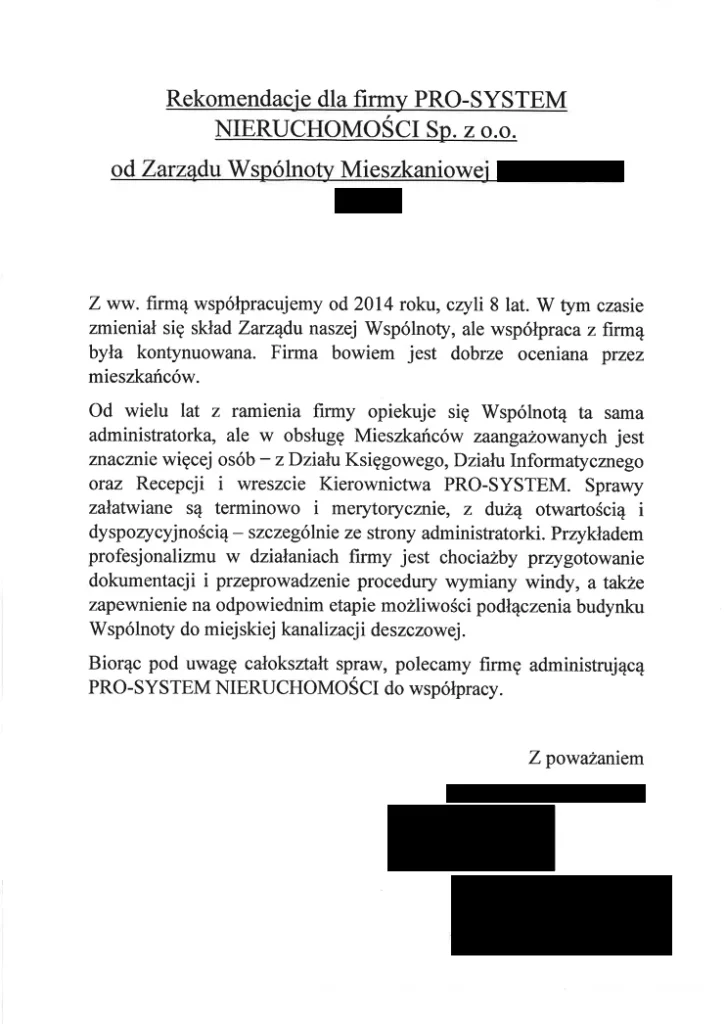 Referencje i opinie od klientów firmy PRO SYSTEM (1)