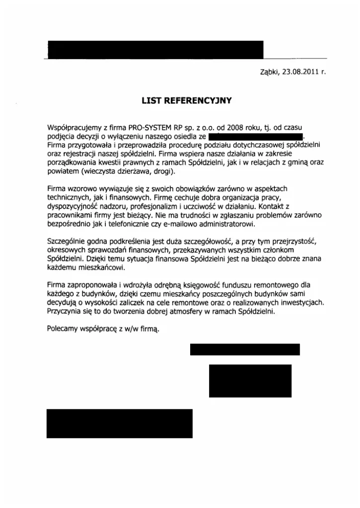 Referencje i opinie od klientów firmy PRO SYSTEM (11)