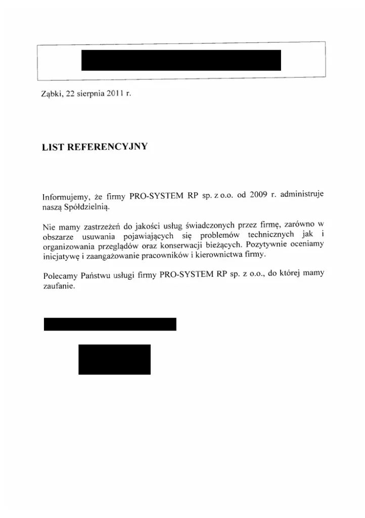 Referencje i opinie od klientów firmy PRO SYSTEM (12)