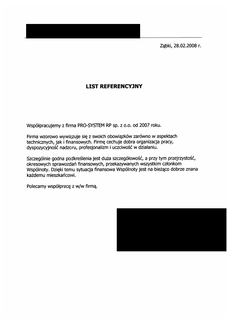 Referencje i opinie od klientów firmy PRO SYSTEM (14)