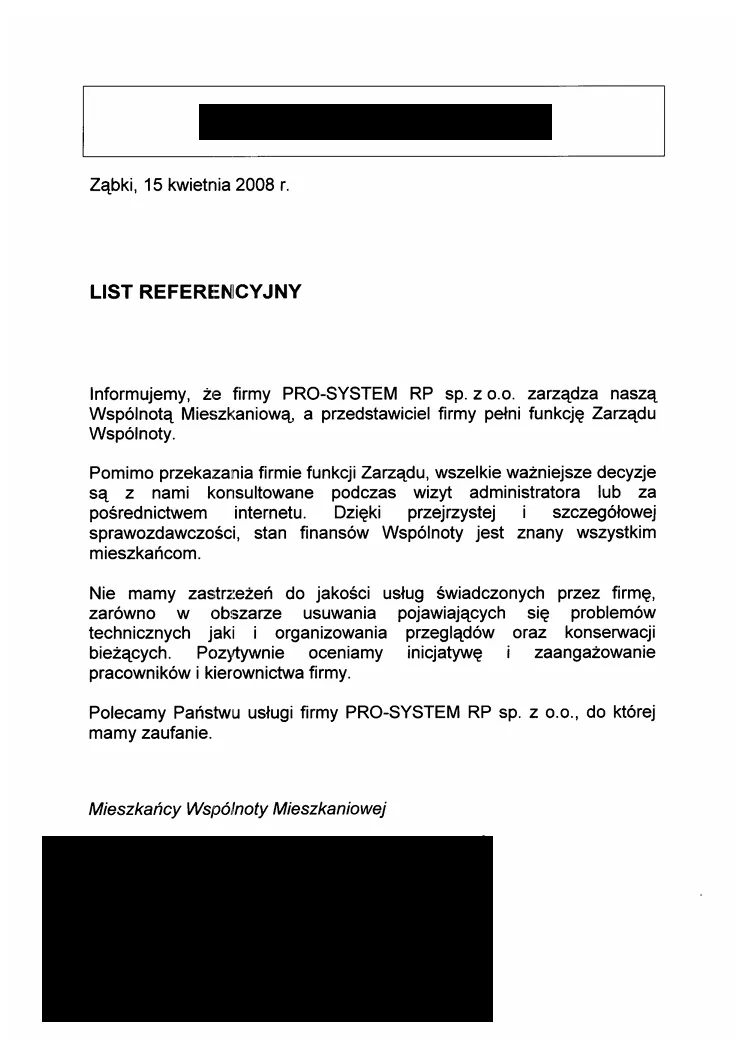 Referencje i opinie od klientów firmy PRO SYSTEM (16)