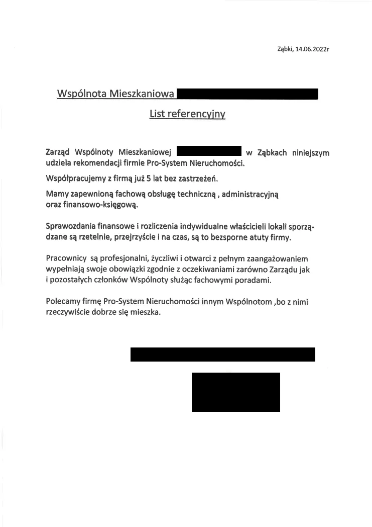 Referencje i opinie od klientów firmy PRO SYSTEM (3)