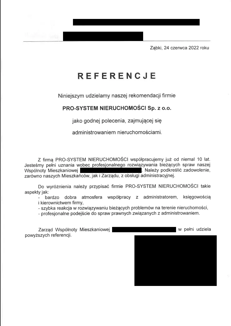 Referencje i opinie od klientów firmy PRO SYSTEM (4)