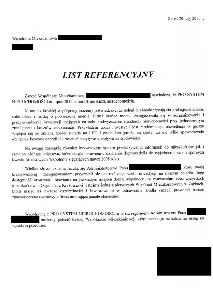 Referencje i opinie od klientów firmy PRO SYSTEM (6)