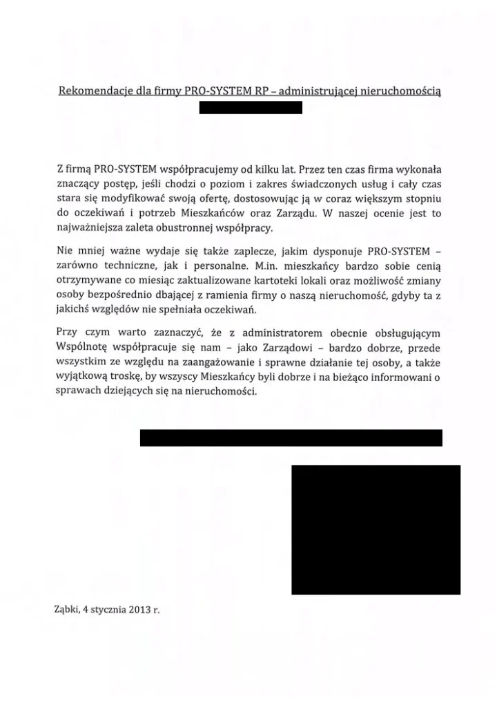 Referencje i opinie od klientów firmy PRO SYSTEM (7)